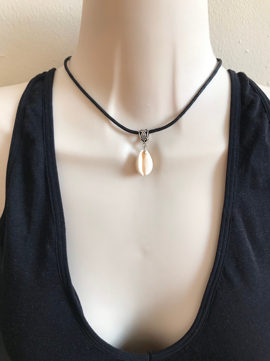 Sea Shell Charm Choker Necklace Black Cord Choker Ladies Etsy