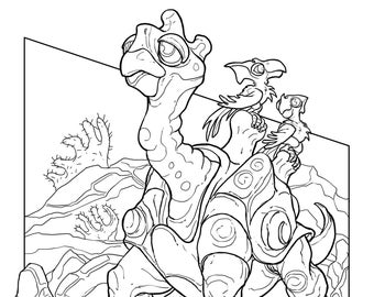 Adorable Aliens Bunkerite and Screech Horns Coloring Image 8.5 inches x 11 inches