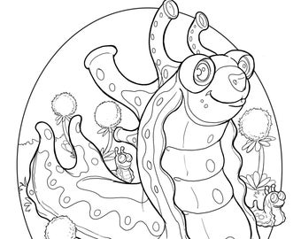 Adorable Aliens Meadow Slug Coloring Image 8.5 inches x 11 inches