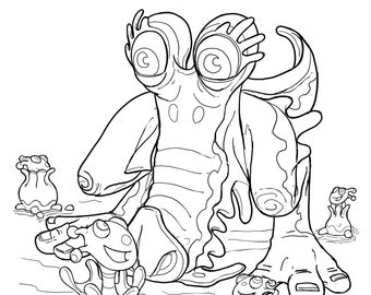 Adorable Aliens Clazzle Sniffer Coloring Image 8.5 inches x 11 inches