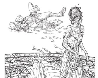 Zombie Date Night Coloring Image 8.5 inches x 11 inches
