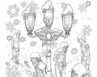 Zombies in a Snowstorm Coloring Image 8.5 inches x 11 inches