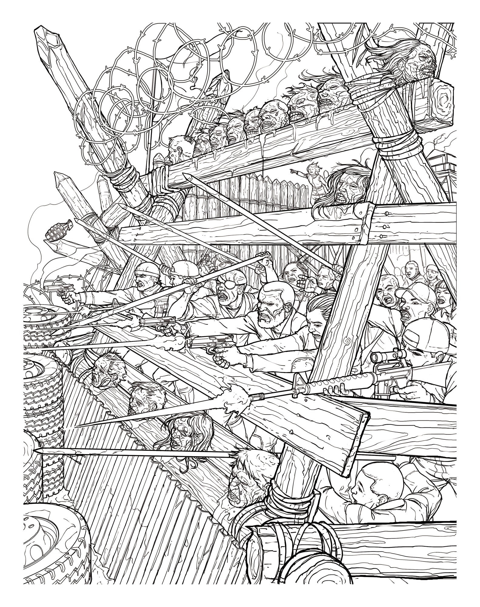 Zombie Barricade Coloring Image 8.5 inches x 11 inches | Etsy