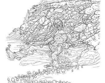 Zombie Mushroom Death Coloring Image 8.5 inches x 11 inches