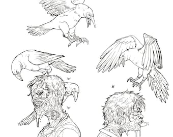 Zombie Lovebirds Coloring Image 8.5 inches x 11 inches