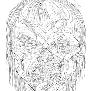 Zombie Woman Mask Coloring Image 8.5 inches x 11 inches