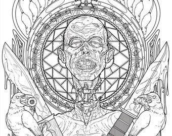 Zombie Art Nouveau Inspired Coloring Image 8.5 inches x 11 inches