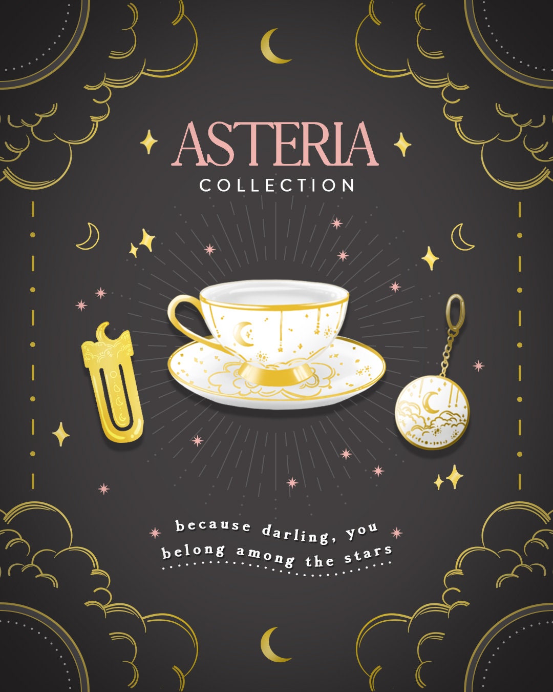 ASTERIA COLLECTION Moon & Stars: Teacup and Saucer Set, Minimalist