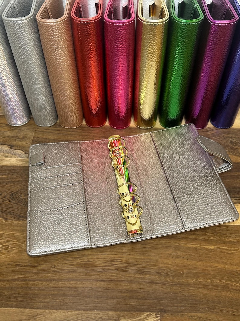 A6 Luxe Shiny Metallic PU Vegan Leather Budget Binder Gold Hardware ...