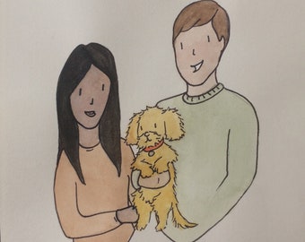 Custom Family Portrait Illustrated Watercolor Drawing Painting
