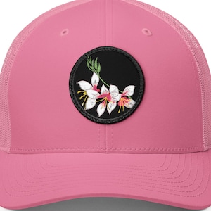 Aquarell Blumenschädel Trucker Cap | Aufnäher Stickerei