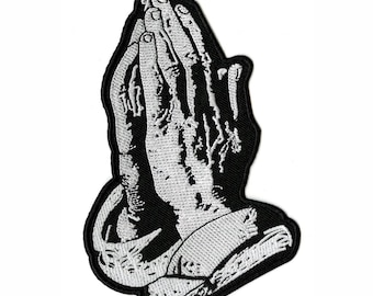 Praying Hands Patch 5" | Blessed Realistic Religious Christian Cross | Small Embroidered Iron on Patches