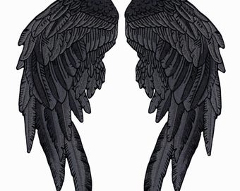 Black/Gray Angel Wing Patches 12" | Realistic Feathers, "Saints & Sinners" (12" x 4.5")