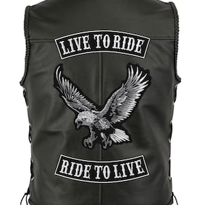 Conjunto de 3 peças Live To Ride Rocker + Patch de Águia | Ride To Live | Bordado Grande de 30 cm