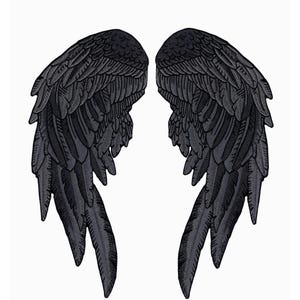 Parches de alas de ángel de 35,5 cm / Plumas realistas, parche trasero reflectante bordado en blanco y negro