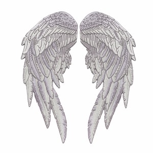 Silver Angel Wing Patches | Realistic Feathers, "Saints & Sinners" (12" x 4.5")
