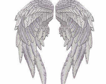 Silver Angel Wing Patches 12" | Realistic Feathers, "Saints & Sinners" (12" x 4.5")