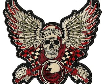 Victory Skull Racing Patch 13" | Embroidered Biker Back Patch