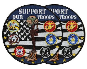 2pc Support Our Troops Patches 4” | Tactical US Military Patriotic Pow Mia American | Uniform Embroidered Patch Small