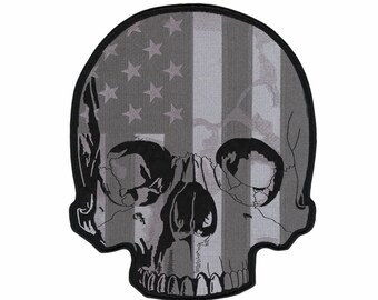 American Flag Skull Patch 12" | Embroidered Iron-On Biker Back Patch