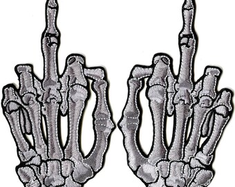 2pc Middle Finger Patches 5" | Realistic Skeleton Hand Patch | Small Embroidered Set
