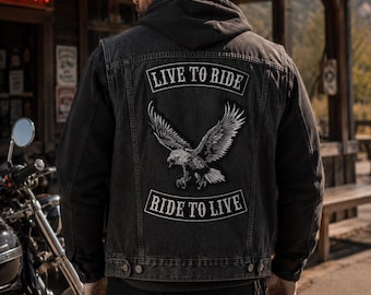 Eagle & Live To Ride Rocker Patch Set 12" | Embroidered Back Patches