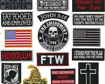 Embroidered Biker Patch Set | American Flag, POW MIA, 2nd Amendment