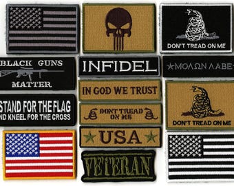 Tactical Military Patch Set | Embroidered American Flag, Biker Patches
