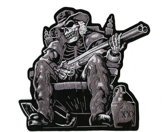 Deadwood Gunslinger Skeleton Patch 8.5" | Embroidered Cowboy Skull Large Iron On
