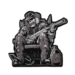 Deadwood Gunslinger Skeleton Patch 8.5 ""Cowboy Schädel gesticktes Zentrum Aufnäher groß zum aufbügeln."