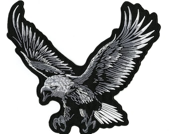 Large Silver Eagle Patch | Embroidered Patriotic Iron-On