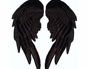 Black Angel Wing Patches 12" | Realistic Feathers, "Saints & Sinners" (12" x 4.5")