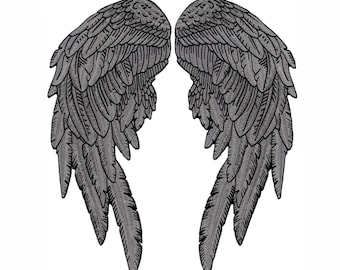 Reflective Angel Wing Patches 12" | Gray Realistic Feathers, "Saints & Sinners" (12" x 4.5")