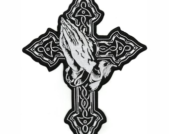 Praying Hands Cross Patch 14" | Large Embroidered Iron-On Emblem