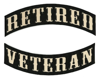 Retired Veteran Rockers Patch Set | Embroidered Motorcycle Jacket Applique