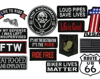 FTW Live to Ride 15pc. Patch Set | #1 American US Flag Skull Pow Mia Harley Club Small Motorcycle Starter Patches