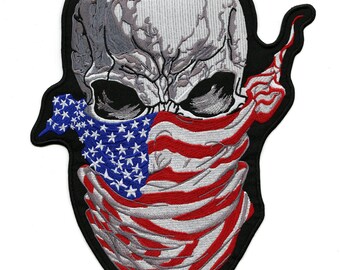 Ruthless Half Skull Patch 11.5" | Embroidered American Flag Bandana Skull Patriotic Military Freedom Skeleton | Large Iron On