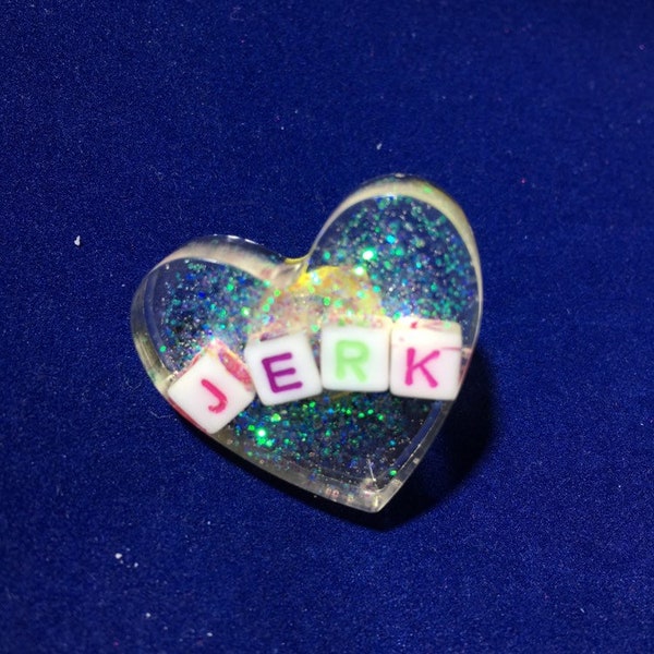 JERK heart pin handmade with glitter!