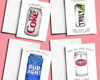 Beer and Soda Can Greeting Cards