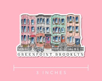 Sticker: Greenpoint, BK Houses Watercolor Illustration