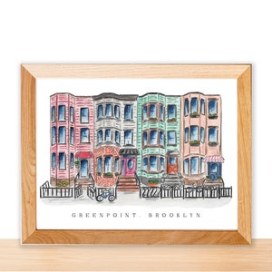 Watercolor Illustration Print: Greenpoint, Brooklyn Pastel Row Houses