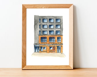 Watercolor Illustration Print: Nitehawk Cinema, Williamsburh, Brooklyn, NY