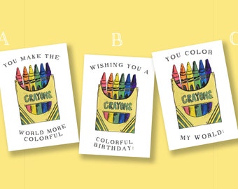 Crayons Greeting Cards; Birthday Card, Friendship Card, Love Card, Valentine's Day Card