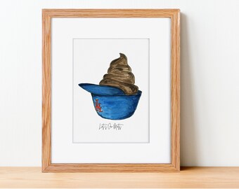 New York Mets Watercolor Illustration Print of Baseball Cap Sundae