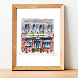 Impressão de ilustração em aquarela: Bernie's, Williamsburg/Greenpoint, Brooklyn, NY