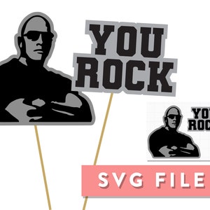 Può includere: Una silhouette in bianco e nero di una persona con il testo "YOU ROCK" su uno sfondo grigio. L'immagine è un file SVG stampabile.