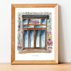 Impresión de ilustración en acuarela: Roberta&#39;s Pizza, Bushwick, Brooklyn
