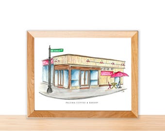 Watercolor Illustration Print: Paloma Coffee & Bakery, Greenpoint, Brooklyn, NY