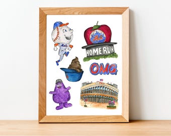 New York Mets Watercolor Illustration Print
