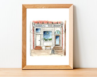 Aquarel Illustratie Print: Weckerly&#39;s Ice Cream, Philadelphia, PA